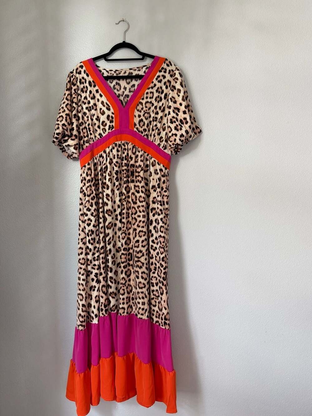 Hazel Blues Leopard V-Neck Half Sleeve Maxi Dress